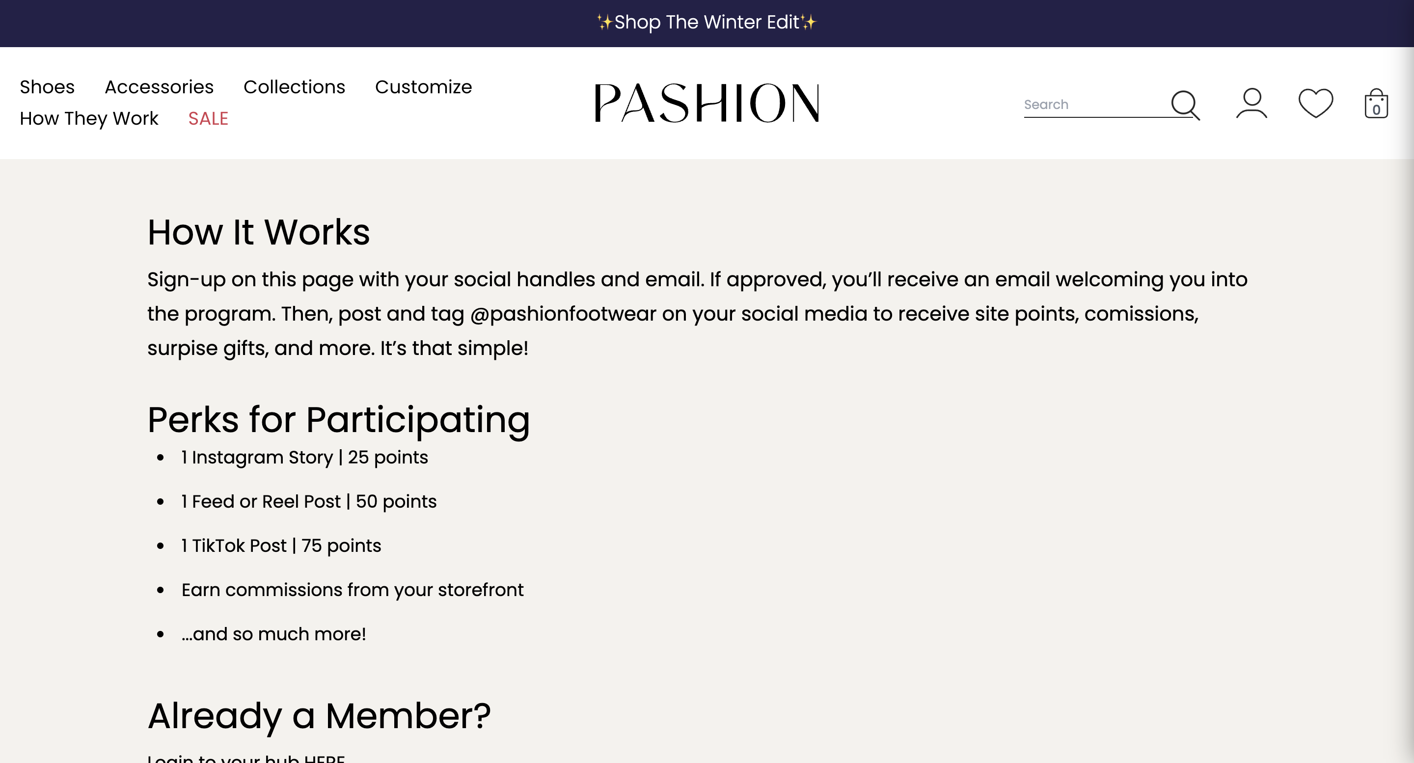 Pashion Footwear uses LoudCrowd's integration with Loyalty Lion to automatically reward creators with site points for posting about Pashion on Instagram and TikTok